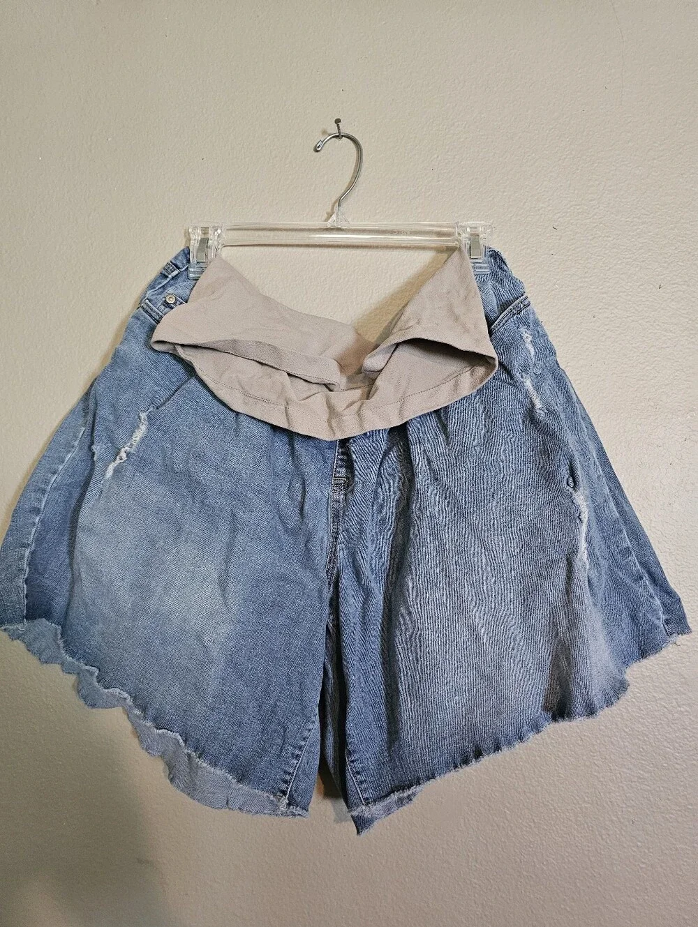 Distressed Maternity Blue Denim Shorts